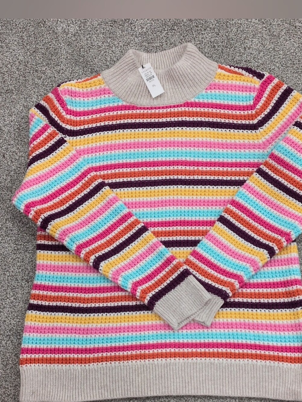 NWT Talbots Multicolor Striped Turtleneck Happy Sweater Chunky Pullover Petite L